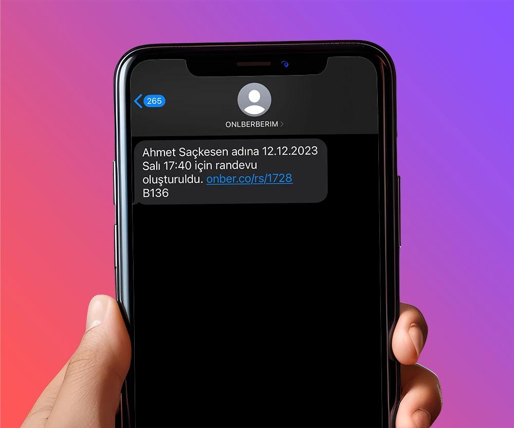 Randevu Dijital telefon üzerinde örnek sms görüntüsü